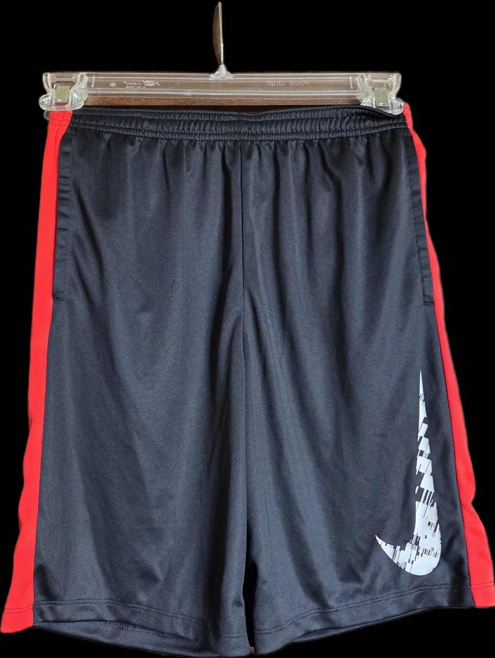 Nike Kids Black Athletic Shorts with Red Side Panels and White Swoosh NWT!